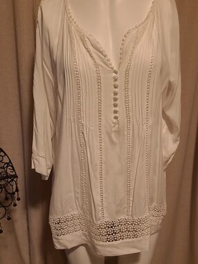 Solitaire Cream Button-Detail Boho Tunic